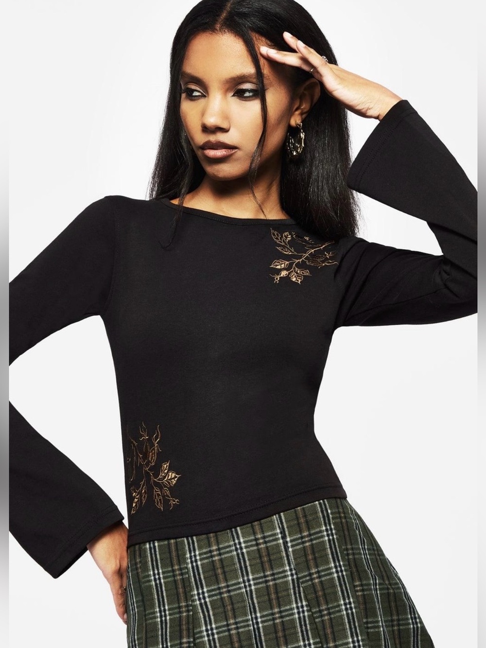 Disturbia Disturbia Sabrina Embroidered Cotton Top in Black US 8 / UK 12